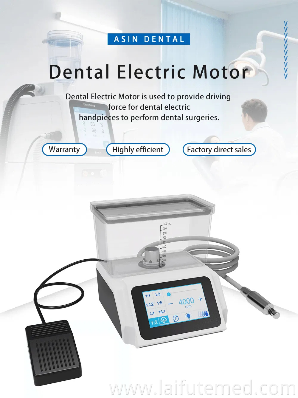 Dental Electric Micro Motor Power System with Water Tank LED Brushless